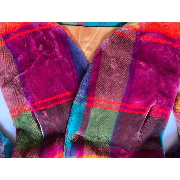 Donnybrook Vintage Rainbow 1980s Faux Fur Coat Multi Size XS - Picture 7 of 12